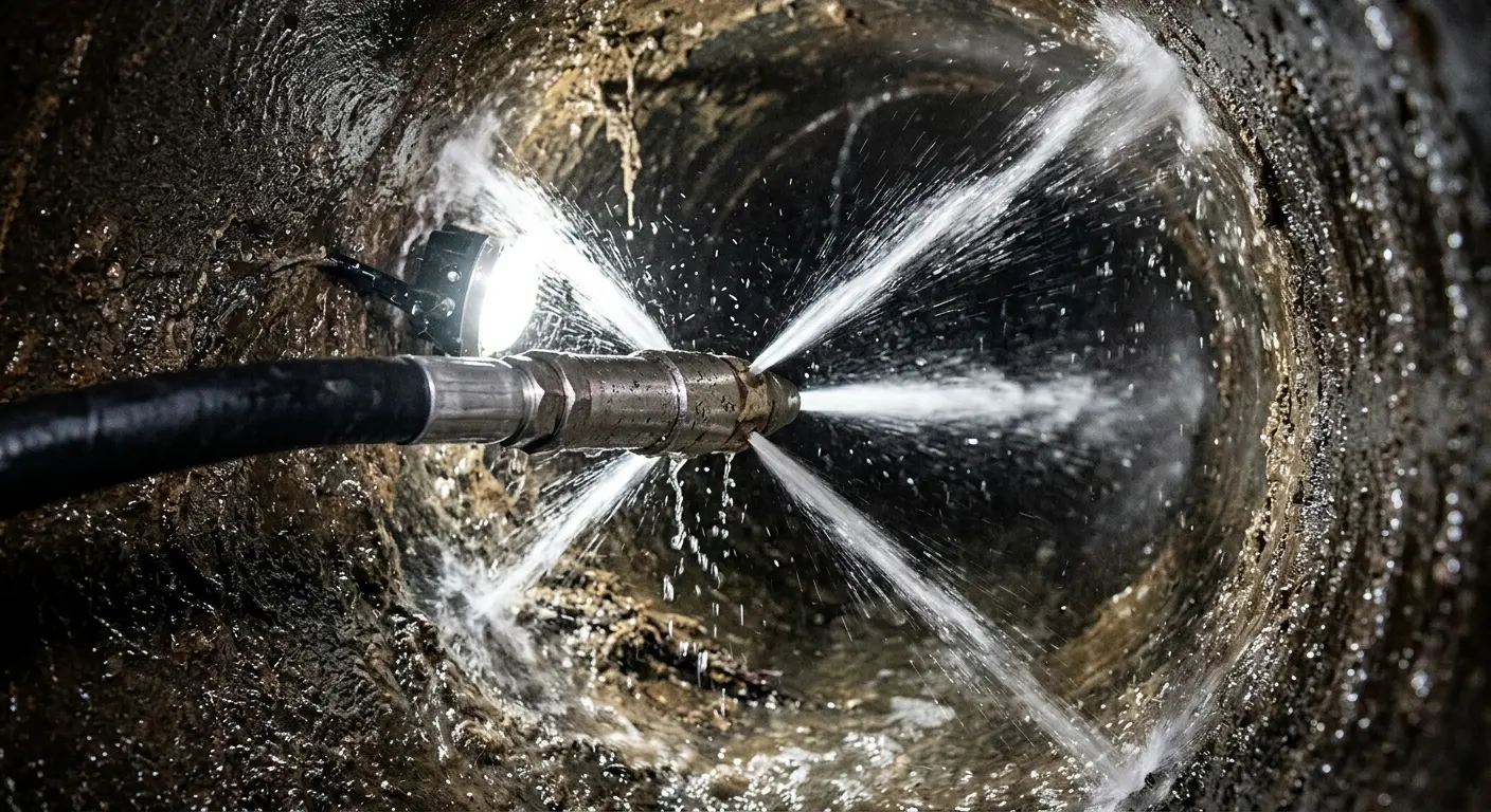 High-pressure hydro jetting nozzle cleaning sewer pipe for Storm Drain Cleaning in Urbandale